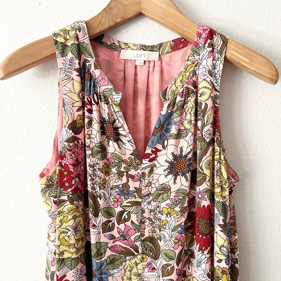 Loft Pink Garden Floral Print Sleeveless Shift Dress women's size large - Picture 5 of 11